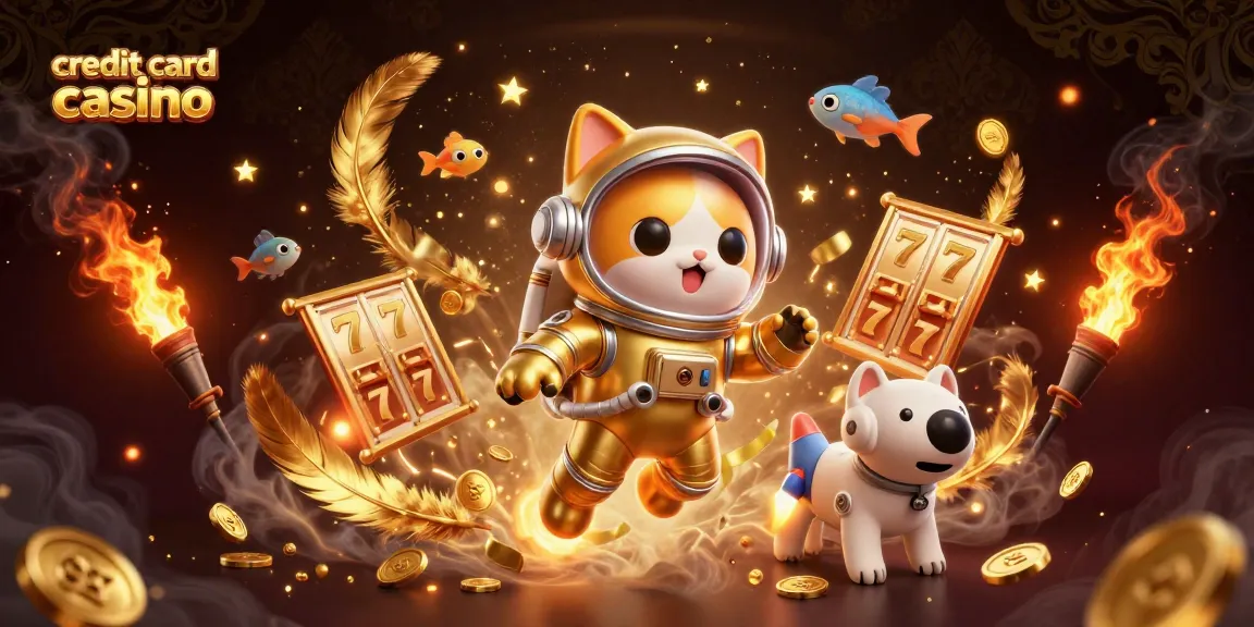 Experience the excitement of credit card casino wins featuring playful cat astronaut and dynamic gaming elements.
