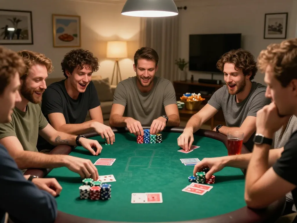 The action-packed poker night showcases tỷ lệ kèo strategies among friends, capturing the excitement of friendly competition.