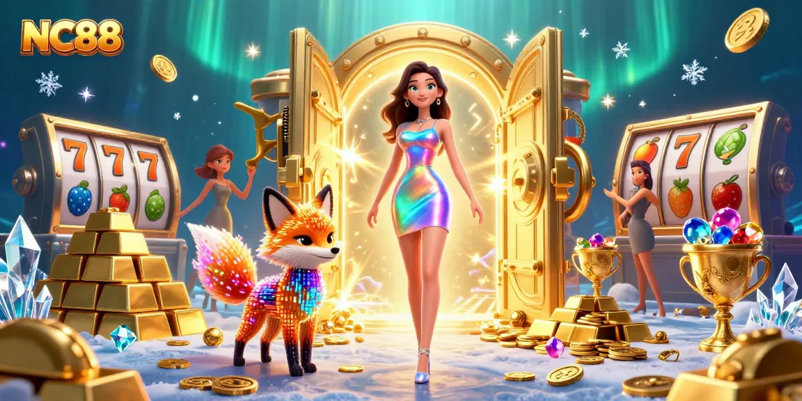 Engage with NC88's vibrant slot gaming world, featuring colorful characters and dynamic casino elements.