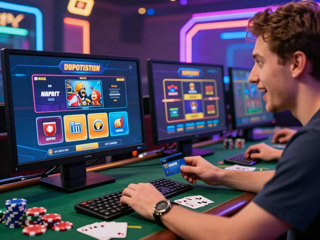 Player exploring online casinos that accept credit card deposits with vibrant gaming graphics.