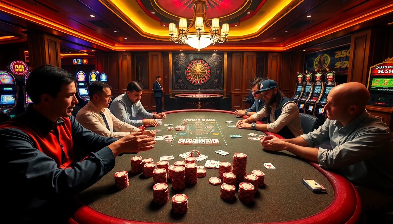 Engaged players enjoying poker at a casino table, reflecting the excitement of https://555win5.co.com/.