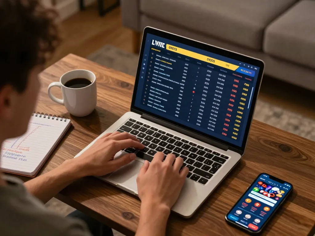 Betting on live odds with 8xbet app in a cozy living room.