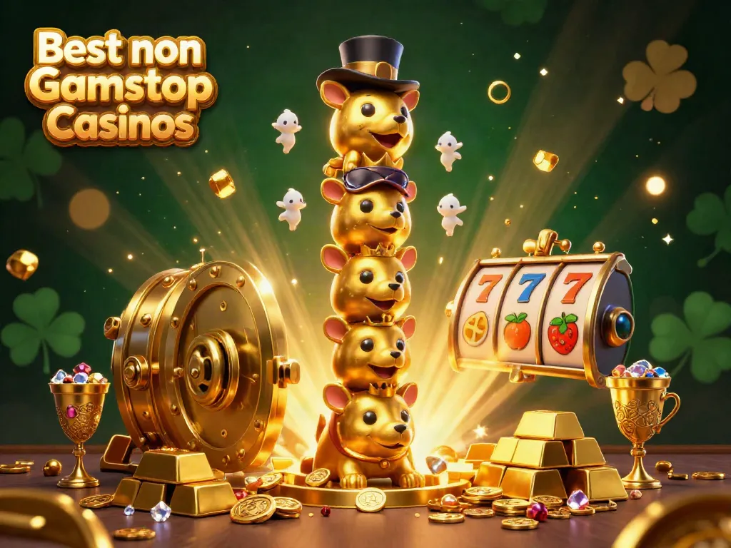 Experience the excitement of Best non Gamstop Casinos with a vibrant 3D casino scene featuring a golden totem pole and treasure.