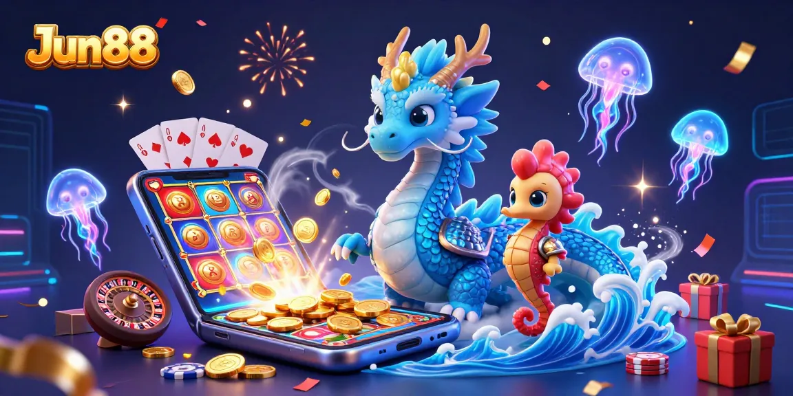 Engage with Jun88's vibrant casino world featuring epic dragons, seahorse knights, and glowing jellyfish.