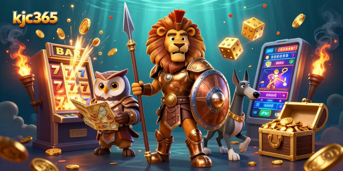 Experience the excitement of kjc365 with a dynamic 3D casino scene featuring jackpot symbols.