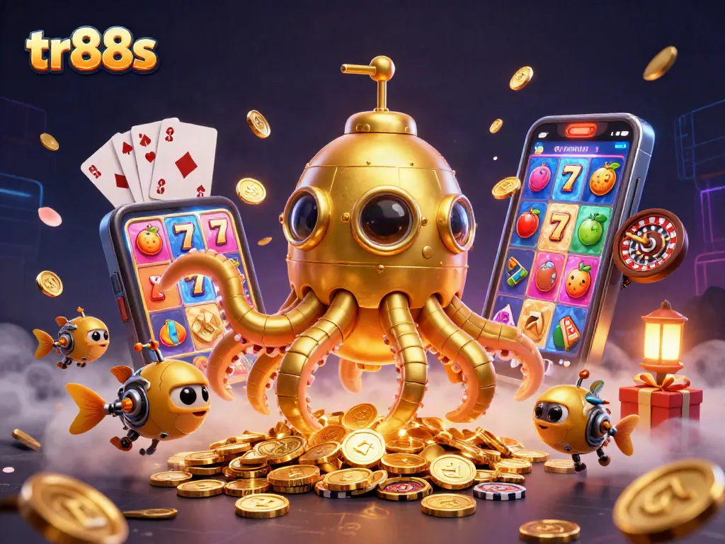 Win big with tr88s in an ultra-detailed 3D scene filled with slots, coins, and games.