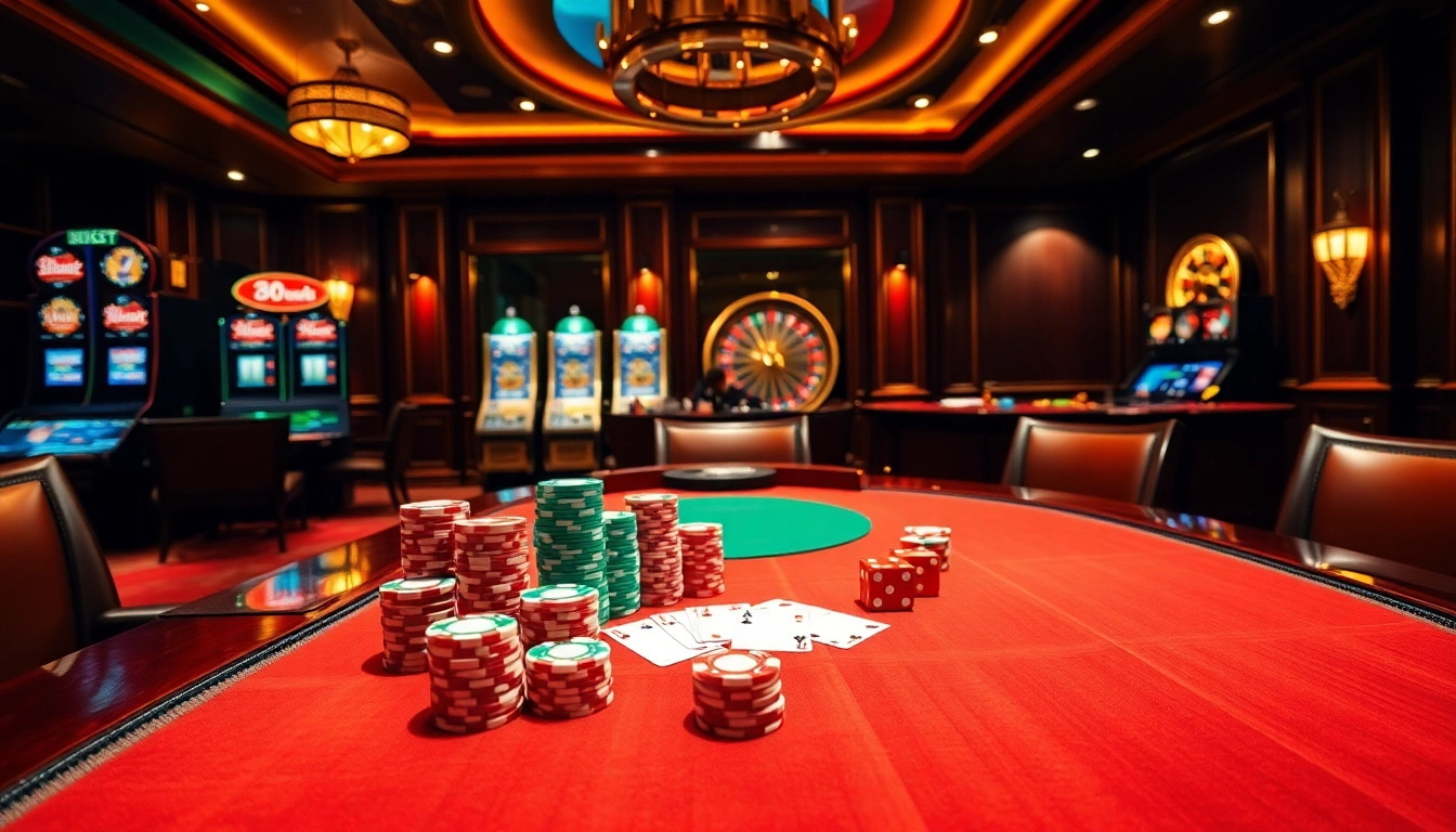 Experience the thrill of Game bài 8KBET with luxurious poker tables and vibrant casino atmosphere.