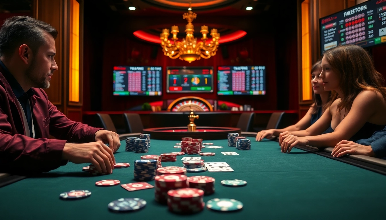 Experience the thrill of max88 at a vibrant poker table filled with chips and cards.