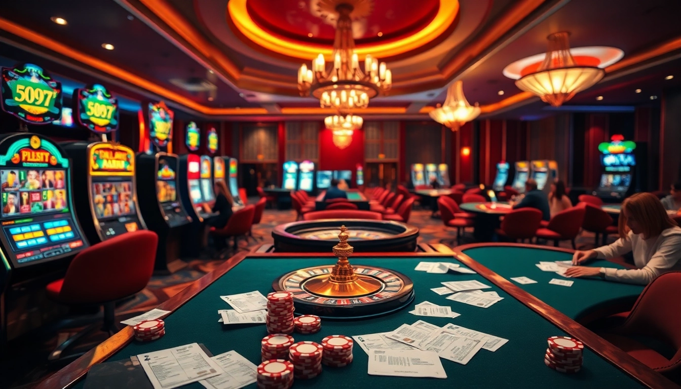 Experience the thrill of eejl33 com with luxurious casino visuals featuring slot machines and poker tables.