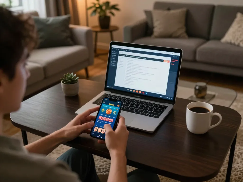 Engaging in mobile gaming using app tài xỉu online uy tín on smartphone within a cozy home environment