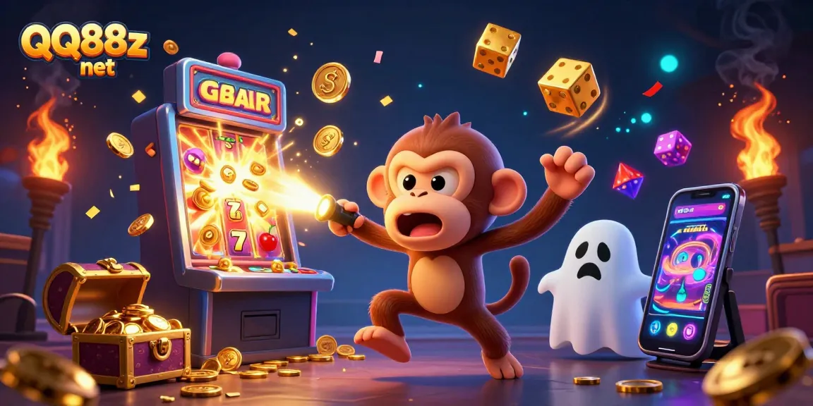 Experience exciting wins with QQ88z net at a haunted casino featuring golden jackpots and playful characters.