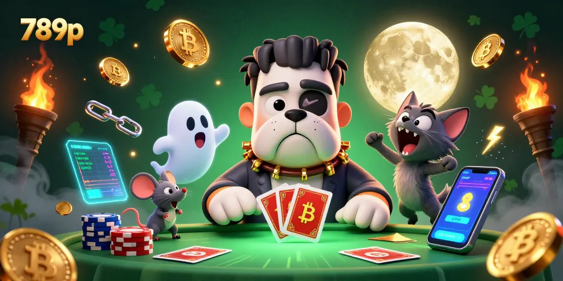Engage with thrilling strategies at 789p casino while the Frankenstein bulldog deals cards at a spooky table.